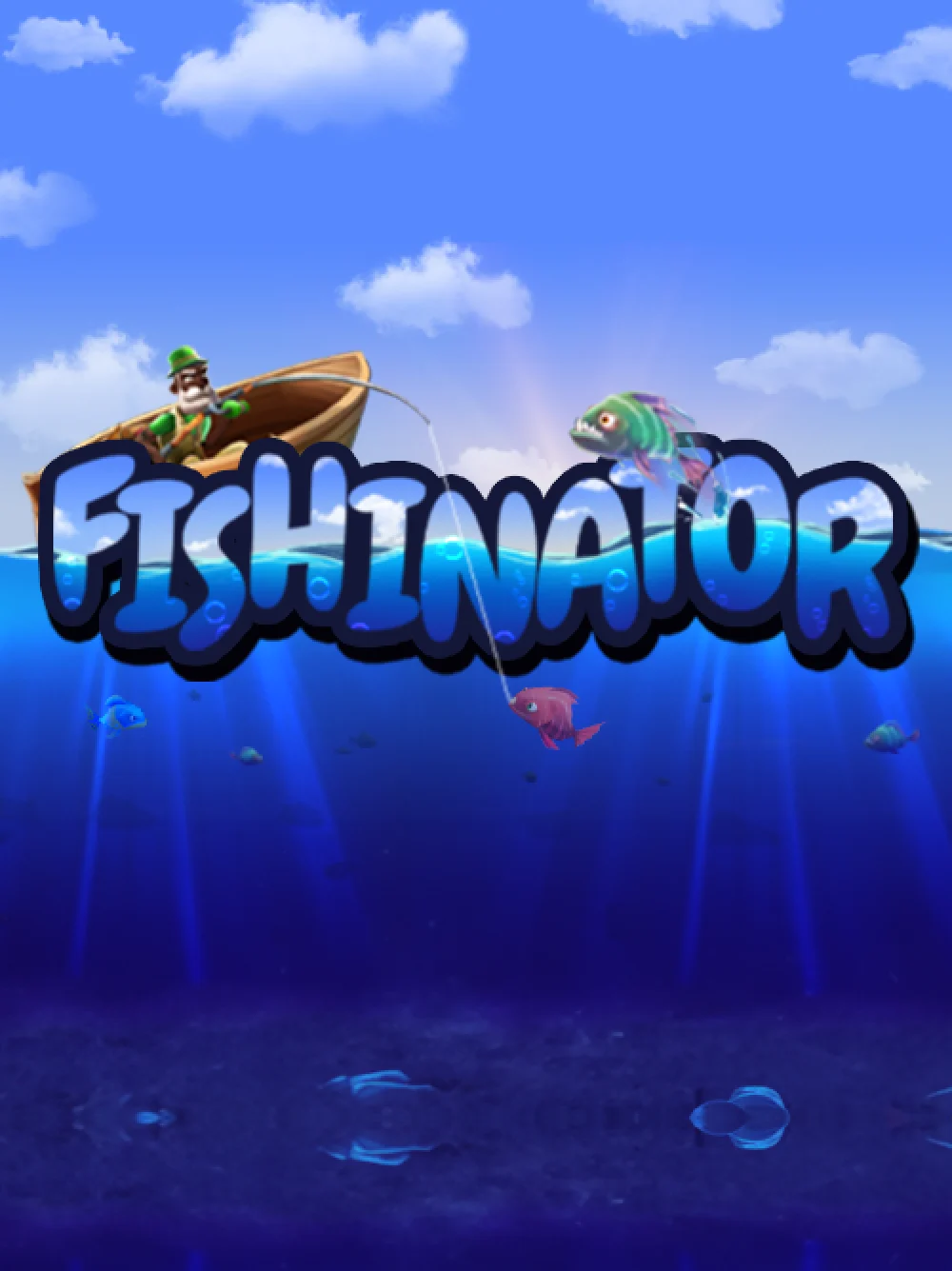 Tarjeta de pesca arcade con iconografía vibrante y sensación de arcade.